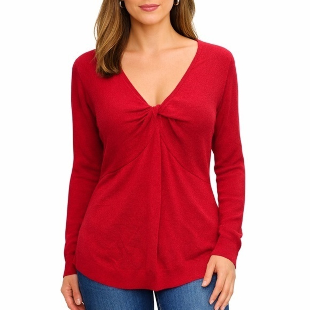 Ann Taylor LOFT Red Twist Front Knit Top Women’s Large